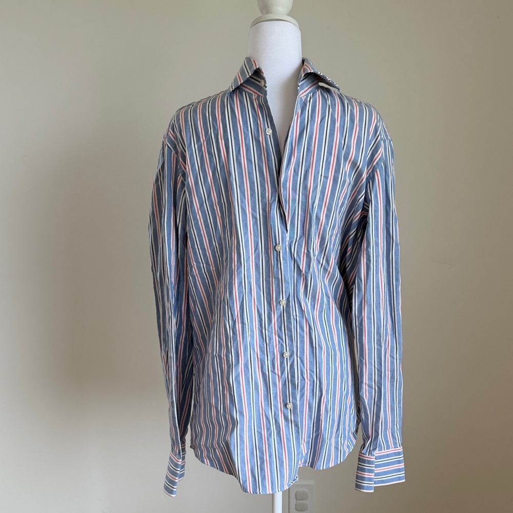 Hugo Boss Blue and Pink Striped Casual Shirt